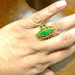 Vintage 14k Filagree Statement Ring with Large Green Stone